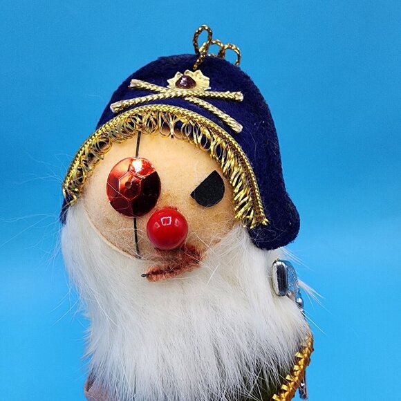 Vintage Pirate Ornament Peg Leg Eye Patch Black Hat Flocked 1960s from Japan - Picture 2 of 10